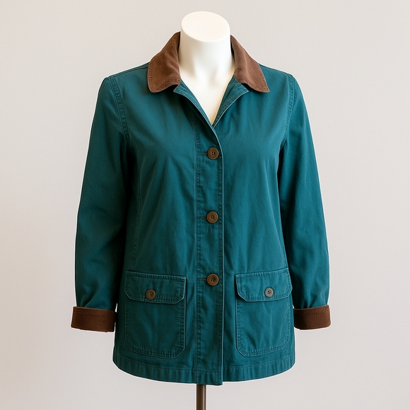L.L. Bean Jackets & Blazers - L.L.Bean Women’s 1X Barn Coat Jacket Flannel Lined Teal Green Corduroy Collar Wo